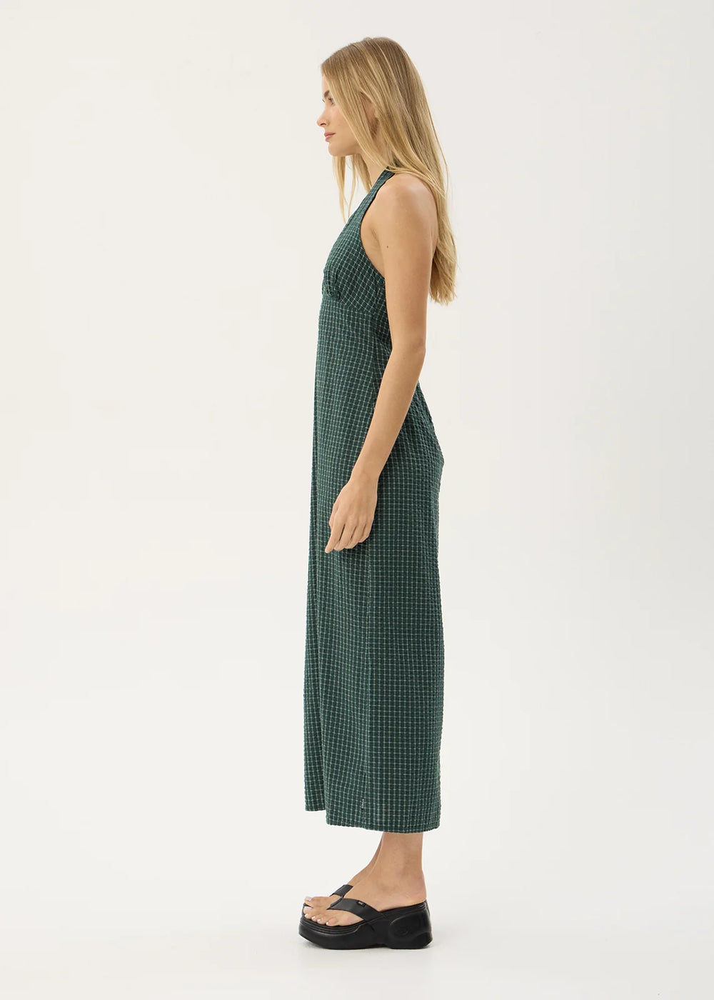 Womens Seersucker Maxi Dress Alexa - Reverb Pine Check - AFENDS
