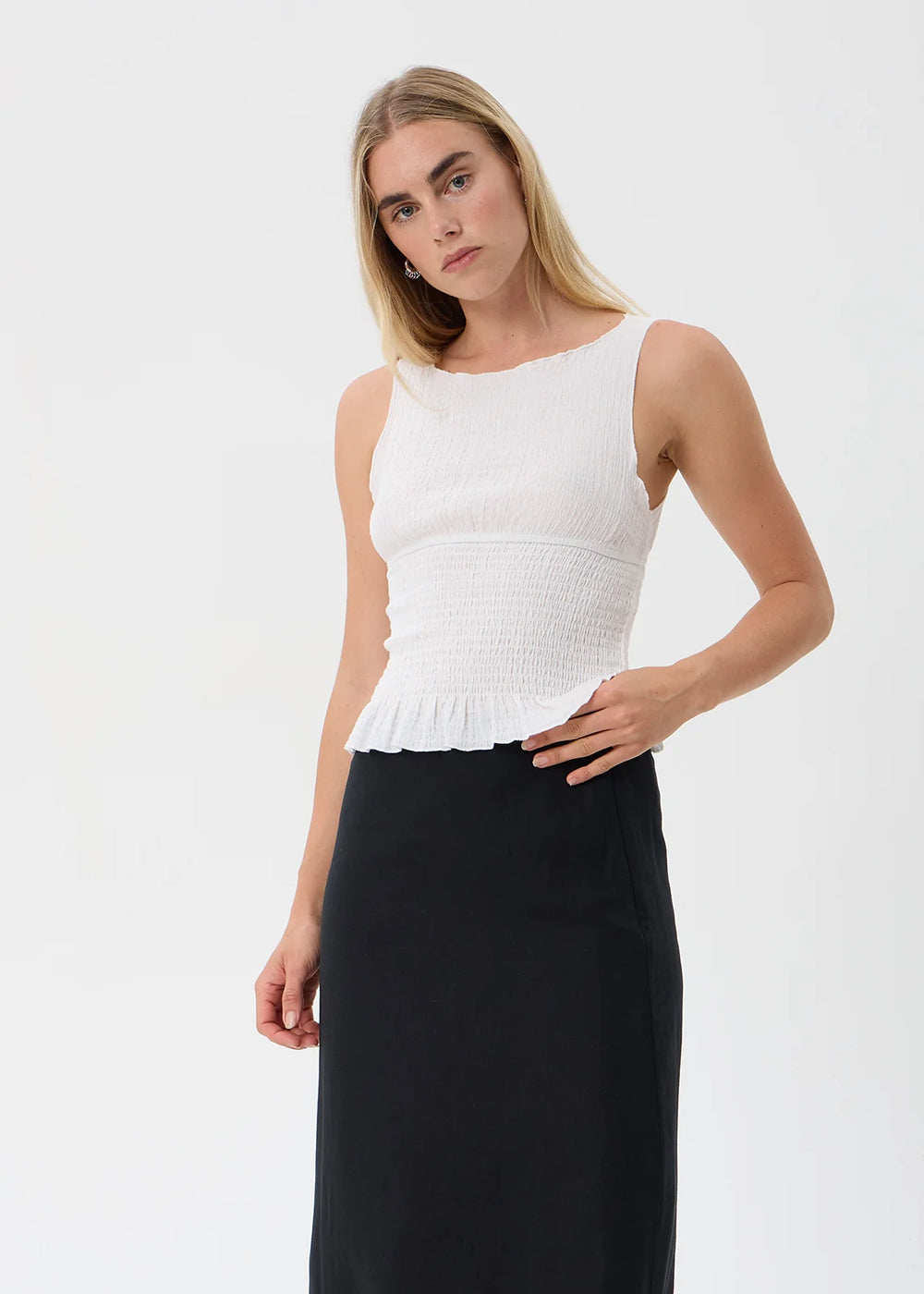 Womens Seersucker Sleeveless Top Cedar - Off White - AFENDS