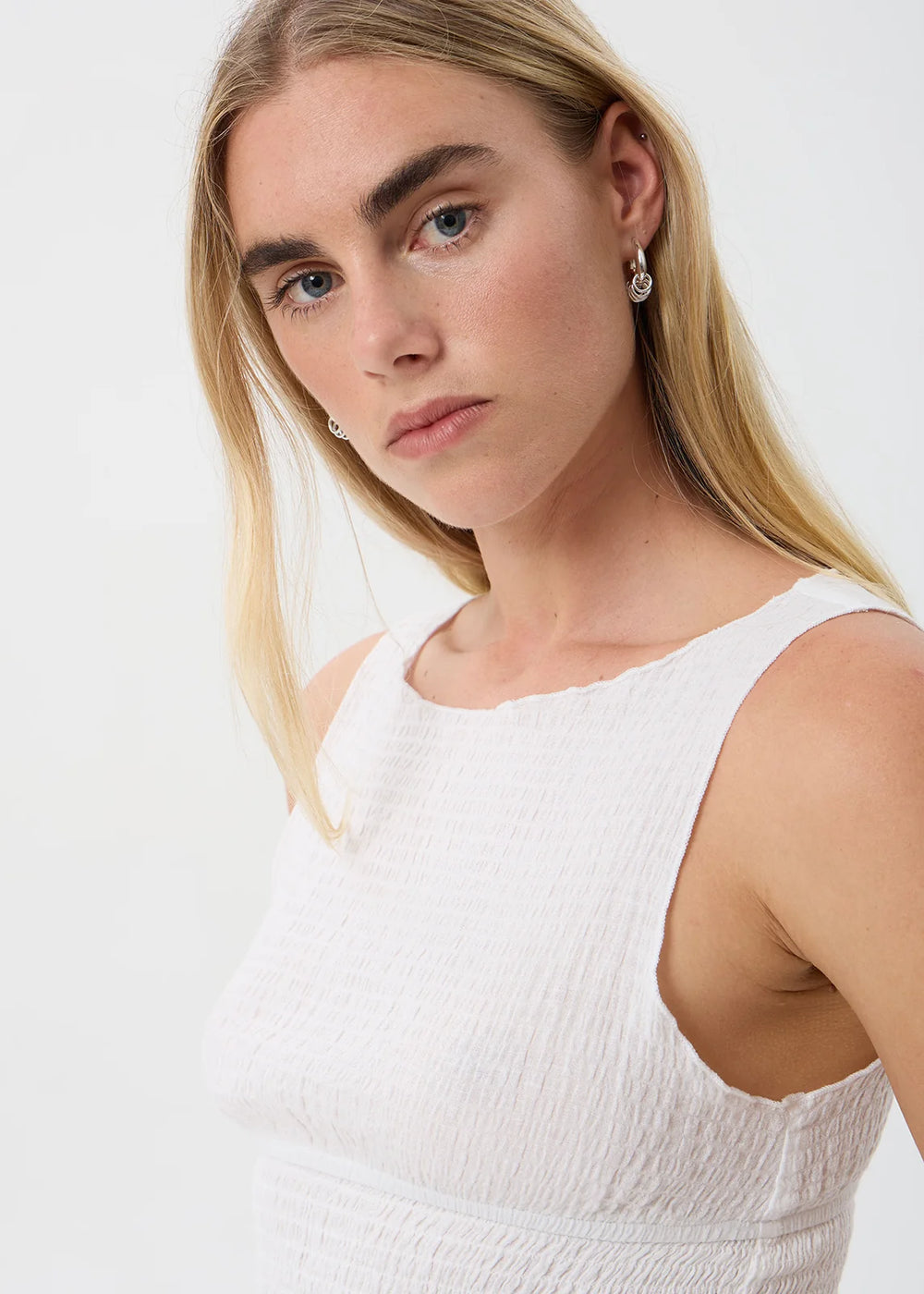 Womens Seersucker Sleeveless Top Cedar - Off White - AFENDS