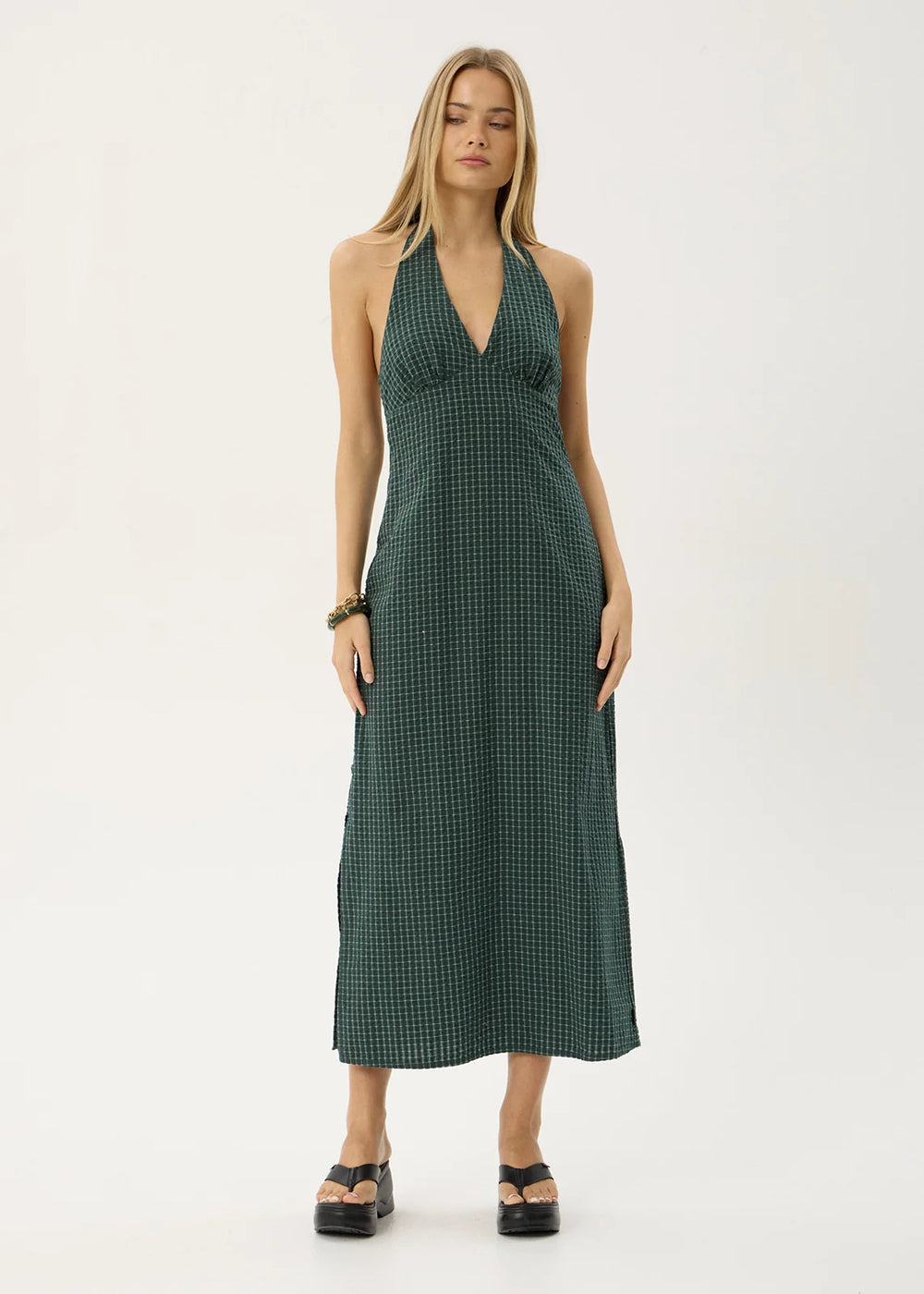 Womens Seersucker Maxi Dress Alexa - Reverb Pine Check - AFENDS