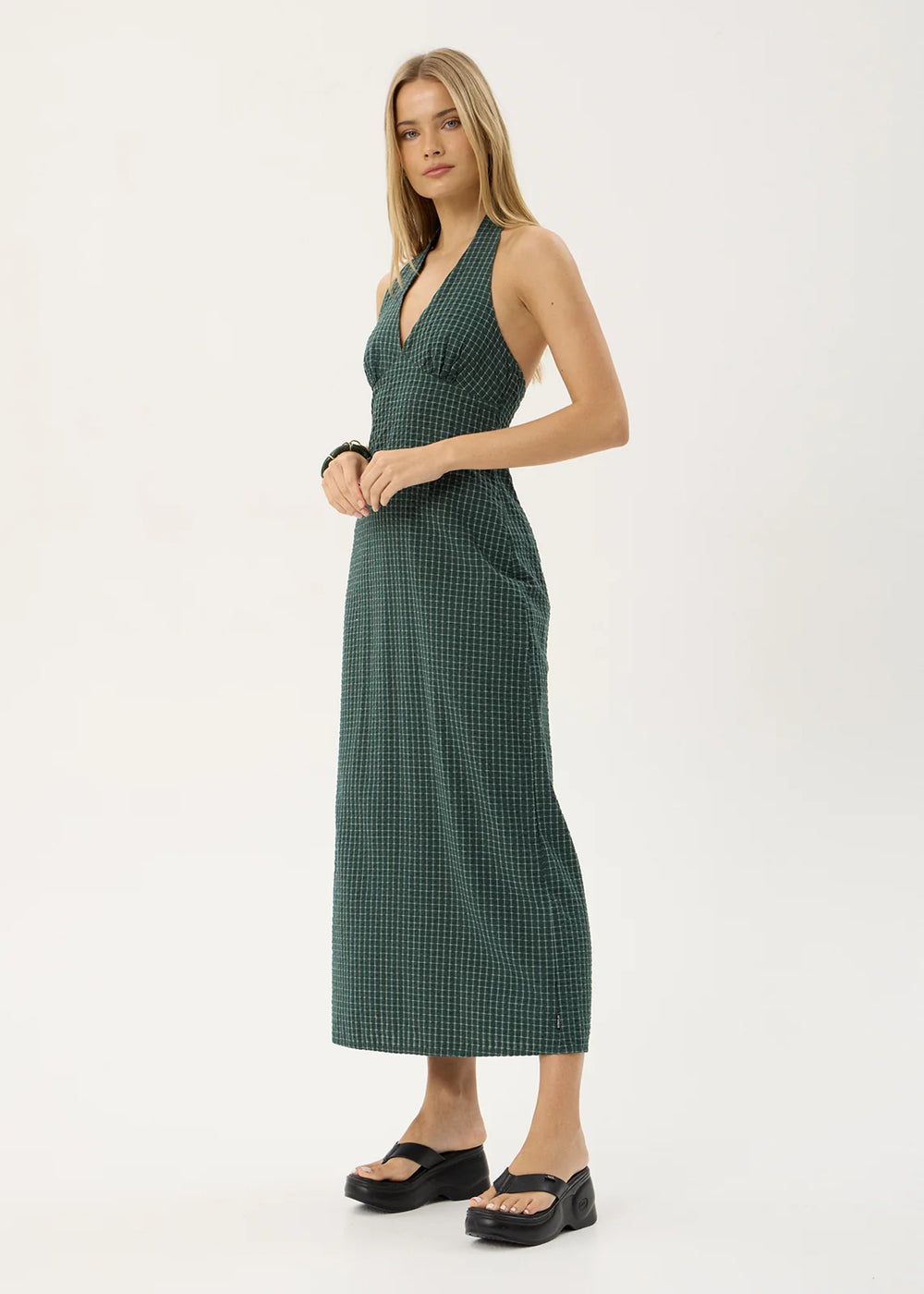 Womens Seersucker Maxi Dress Alexa - Reverb Pine Check - AFENDS