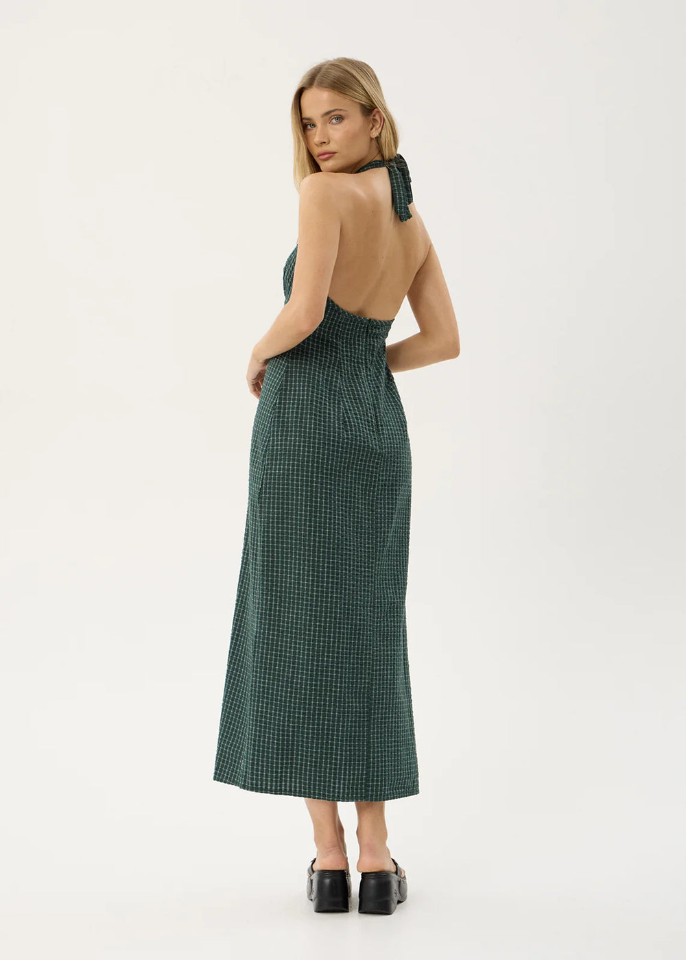 Womens Seersucker Maxi Dress Alexa - Reverb Pine Check - AFENDS