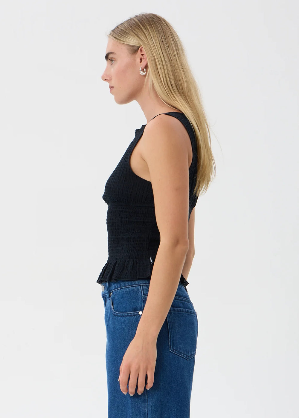 Womens Seersucker Sleeveless Top Cedar - Black - AFENDS
