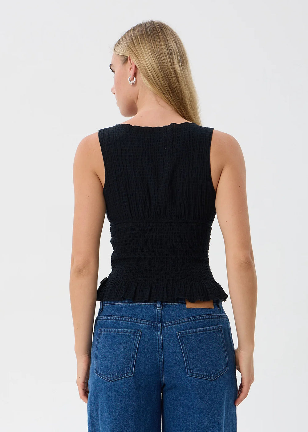 Womens Seersucker Sleeveless Top Cedar - Black - AFENDS