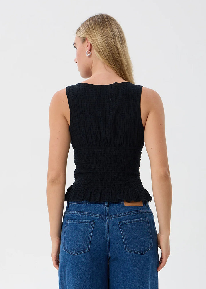 Cedar Seersucker Sleeveless Top – Black