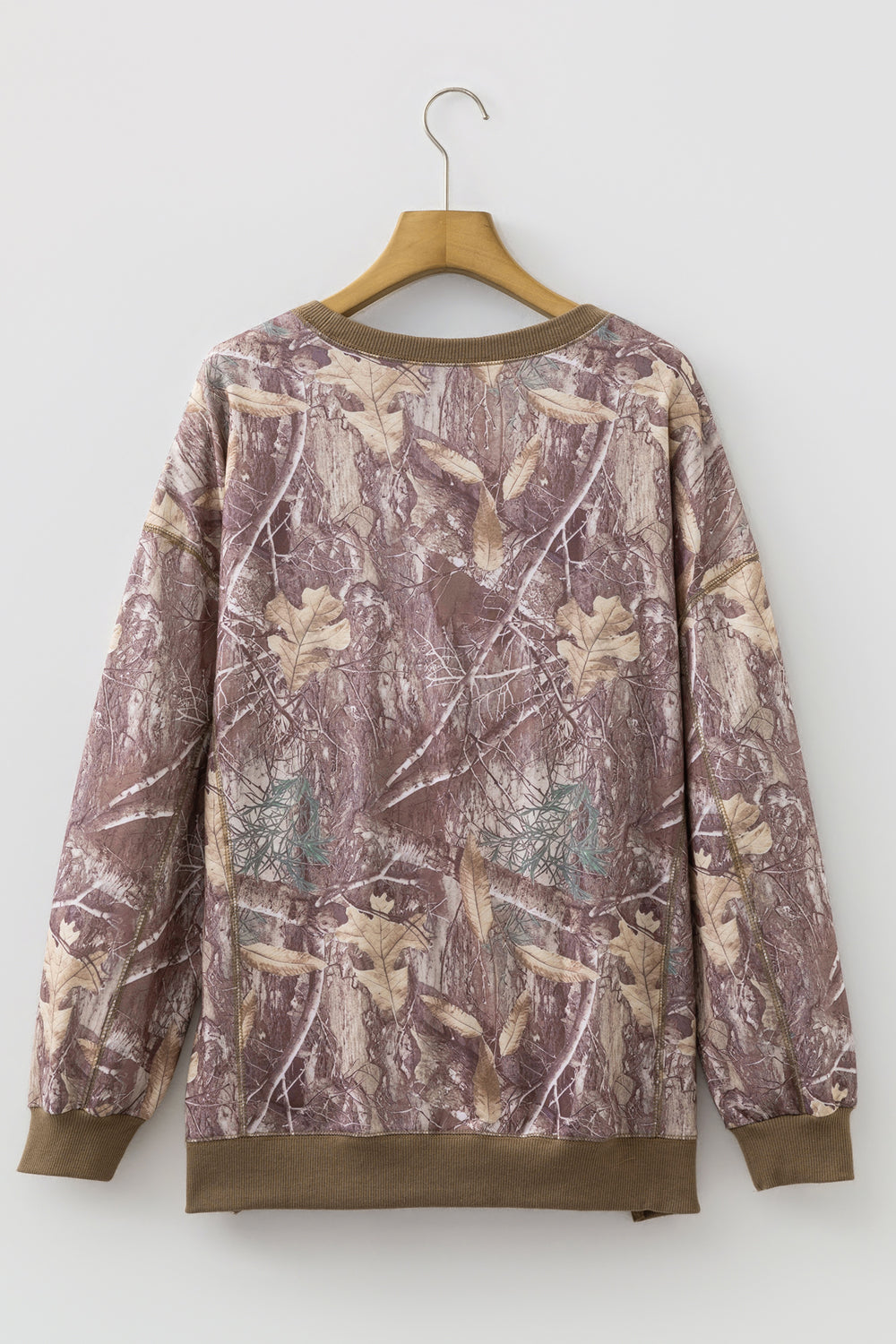 Brown Abstract Camo Print Color Block Detail Baggy Pullover Sweatshirt