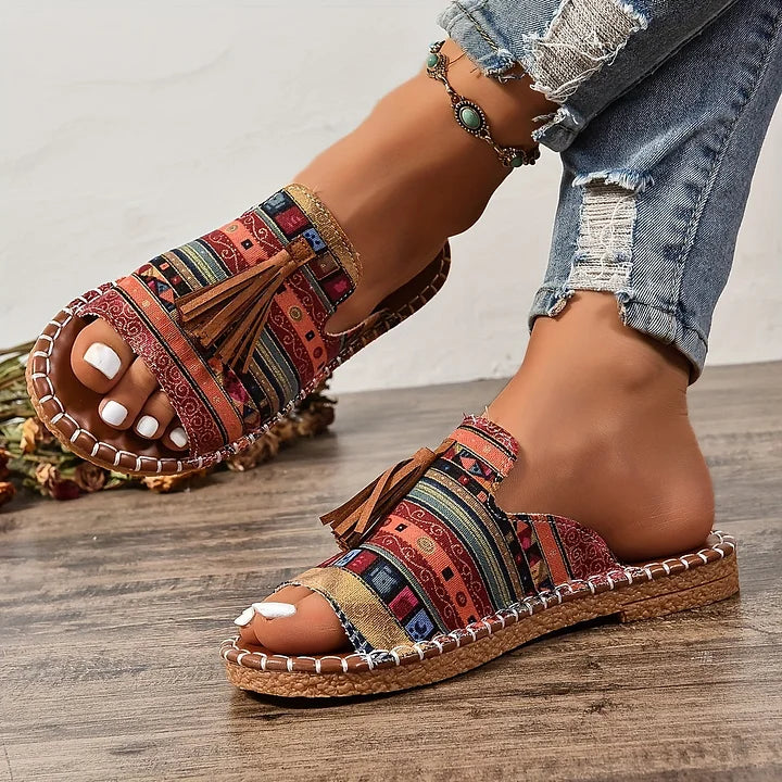 Naomi Woven Boho Sandals With Tassel Detail
