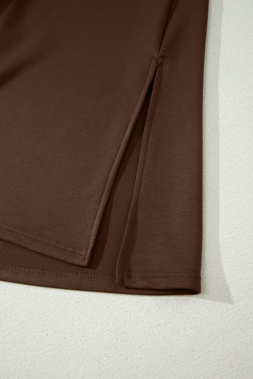 Red Sandalwood Solid Color Long T Shirt Dress with Slits