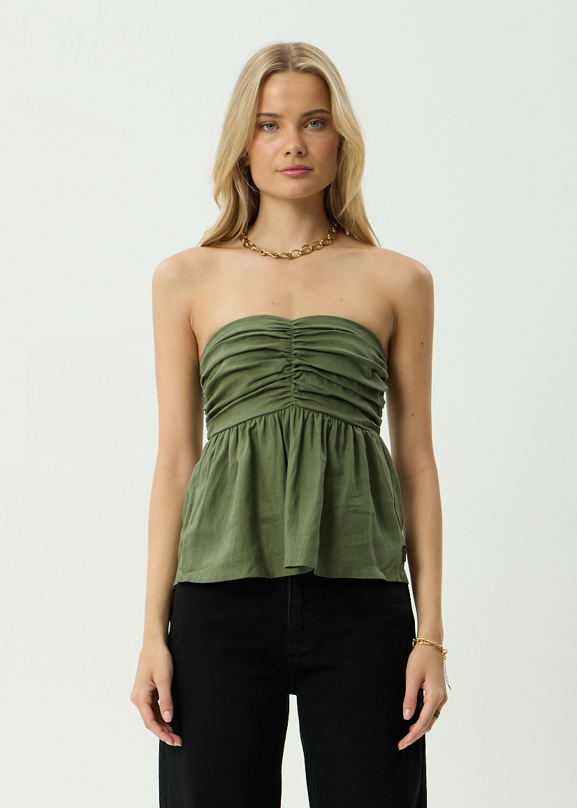 Womens Strapless Top Juni - Deep Olive - AFENDS