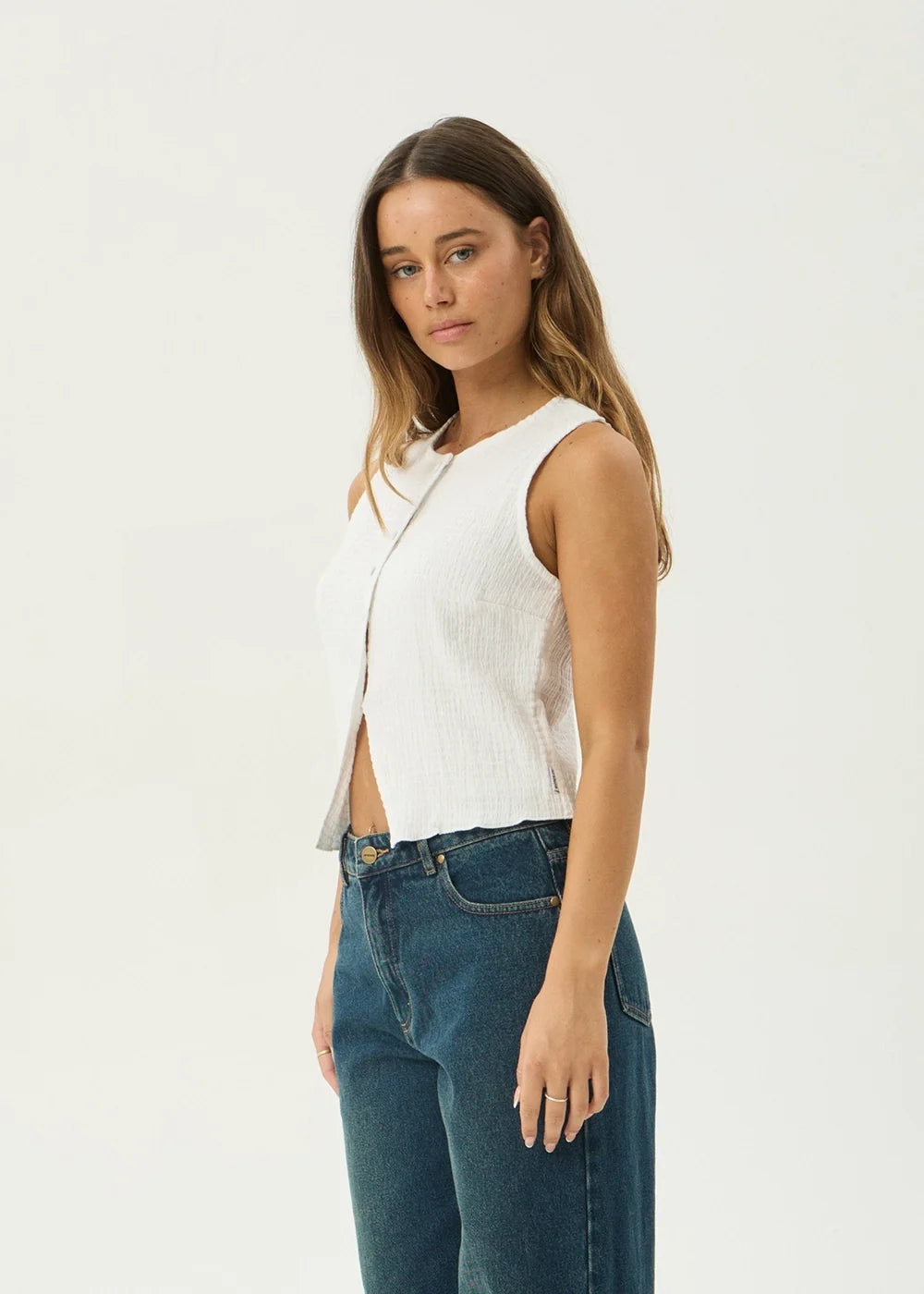 Womens Seersucker Top Lana - Off White - AFENDS