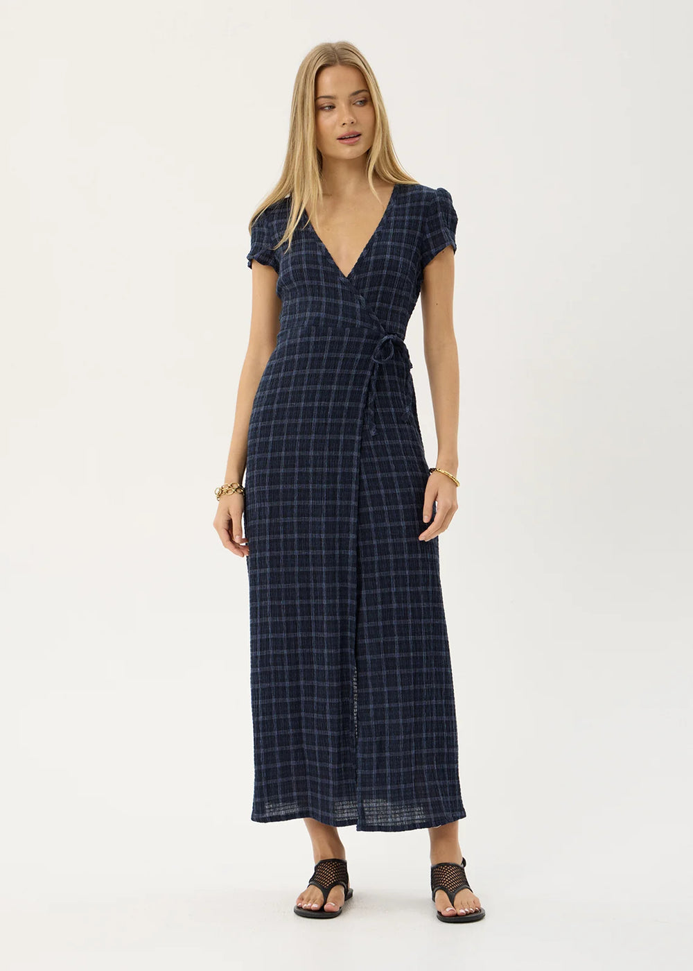 Womens Seersucker Maxi Dress Felicity - Thea Midnight Check - AFENDS