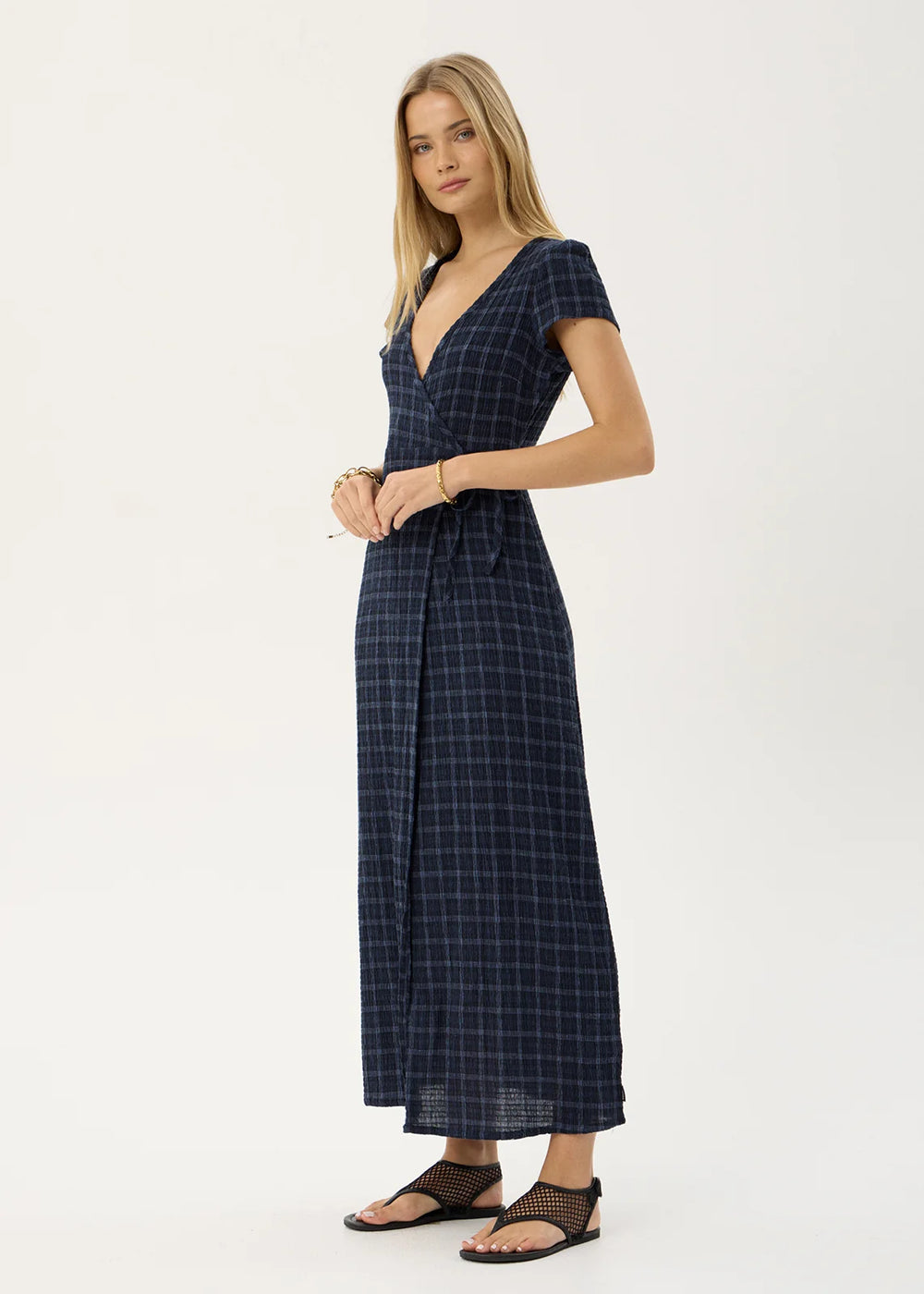 Womens Seersucker Maxi Dress Felicity - Thea Midnight Check - AFENDS