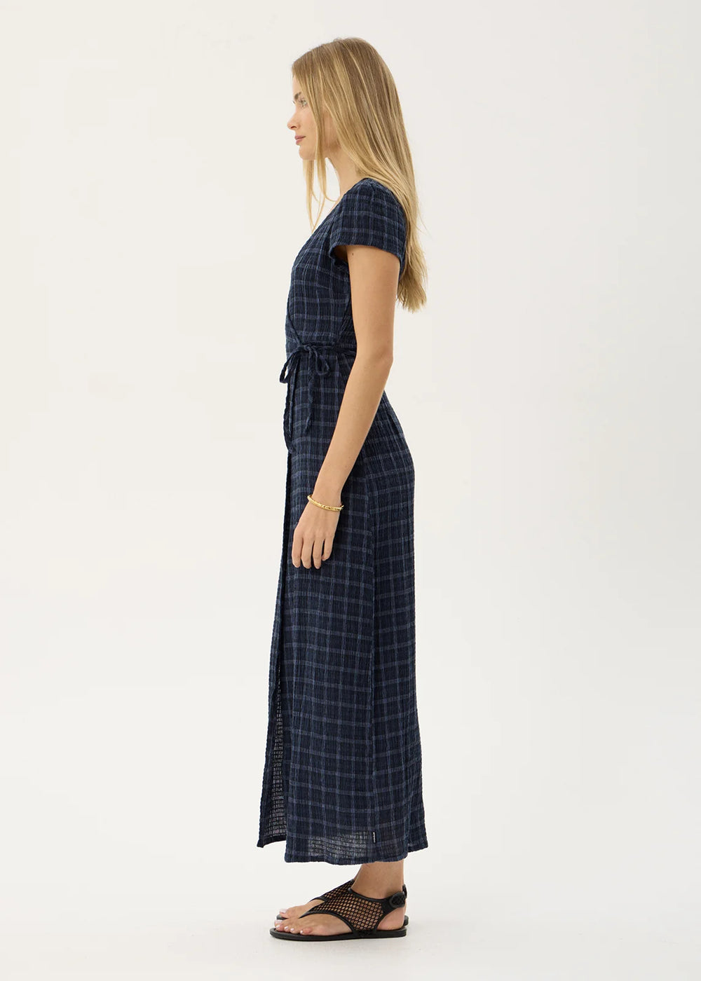 Womens Seersucker Maxi Dress Felicity - Thea Midnight Check - AFENDS