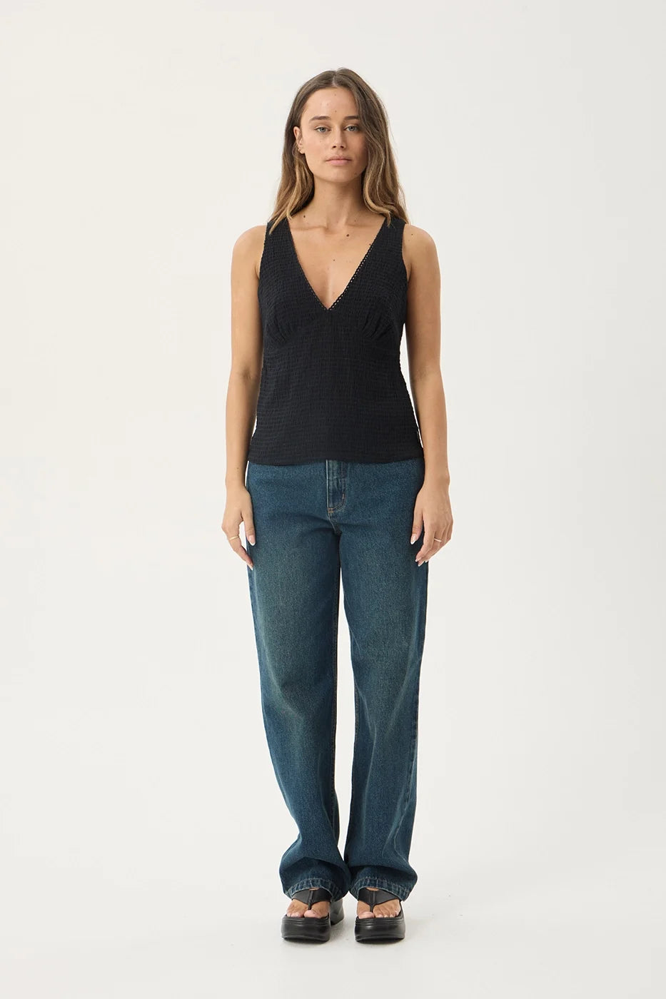 Womens Seersucker Top Robin - Black - AFENDS