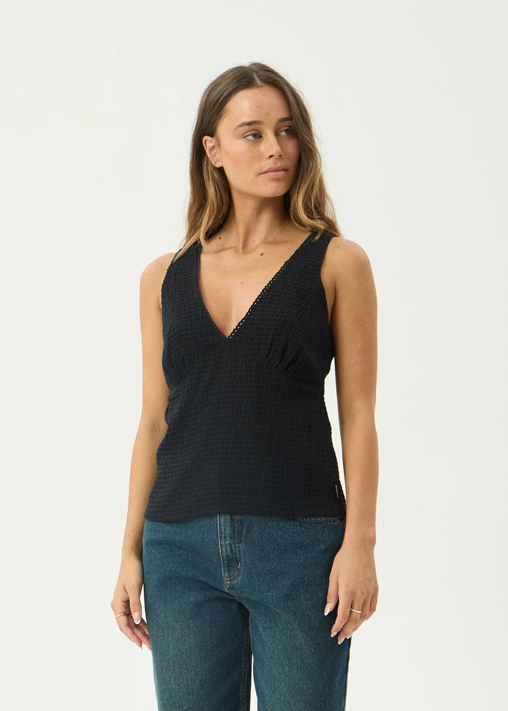 Womens Seersucker Top Robin - Black - AFENDS