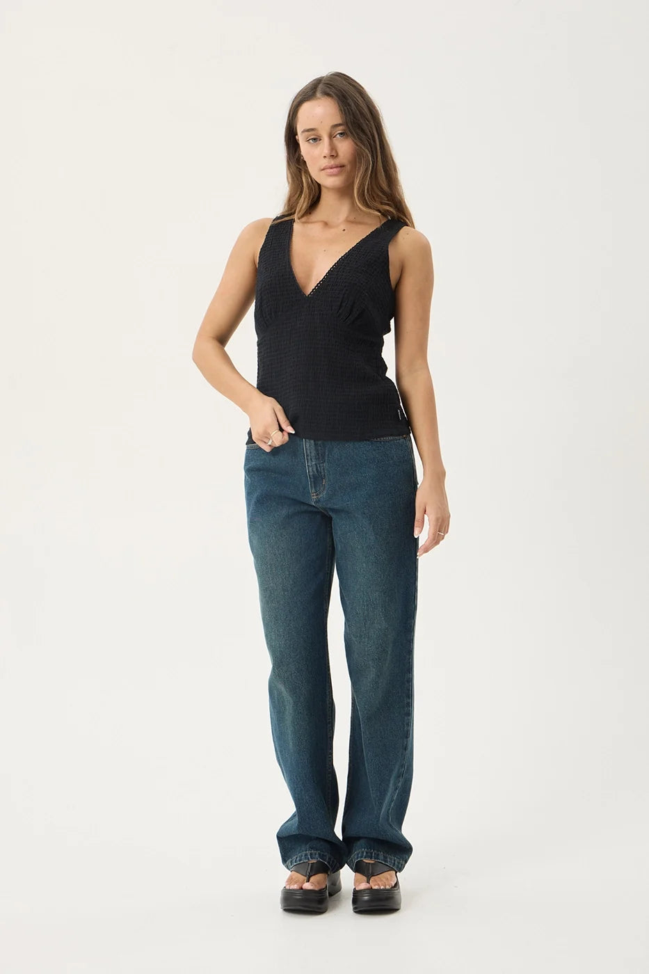 Womens Seersucker Top Robin - Black - AFENDS