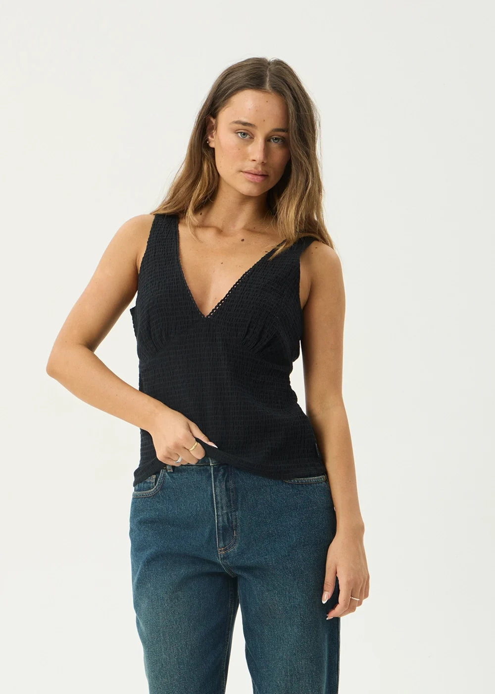 Womens Seersucker Top Robin - Black - AFENDS