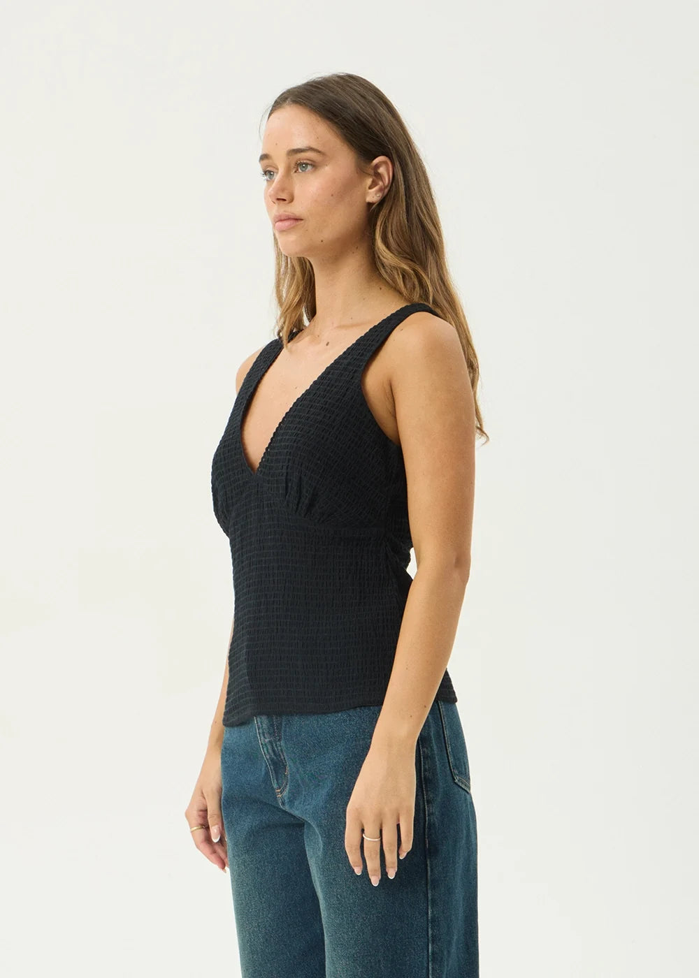 Womens Seersucker Top Robin - Black - AFENDS