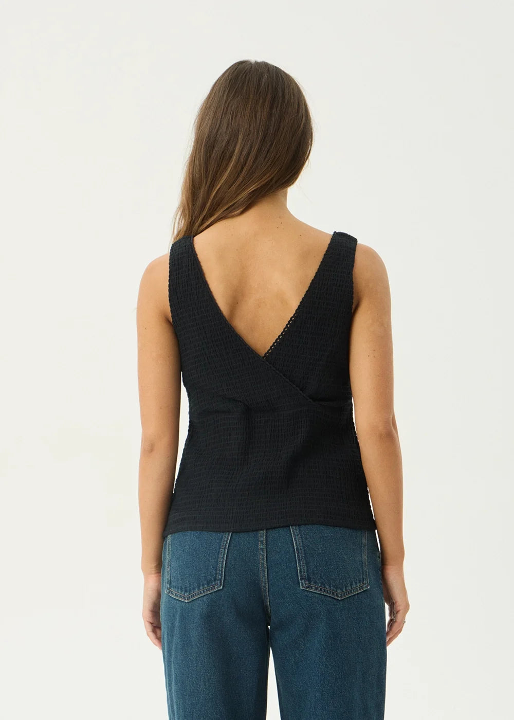 Womens Seersucker Top Robin - Black - AFENDS