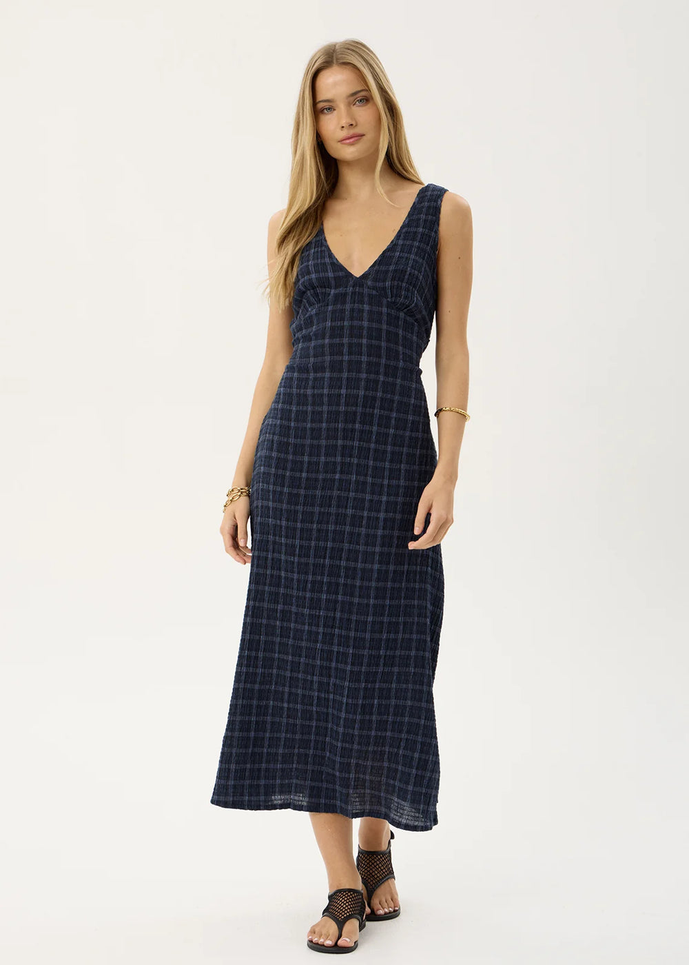 Womens Seersucker Maxi Dress Tully - Thea Midnight Check - AFENDS