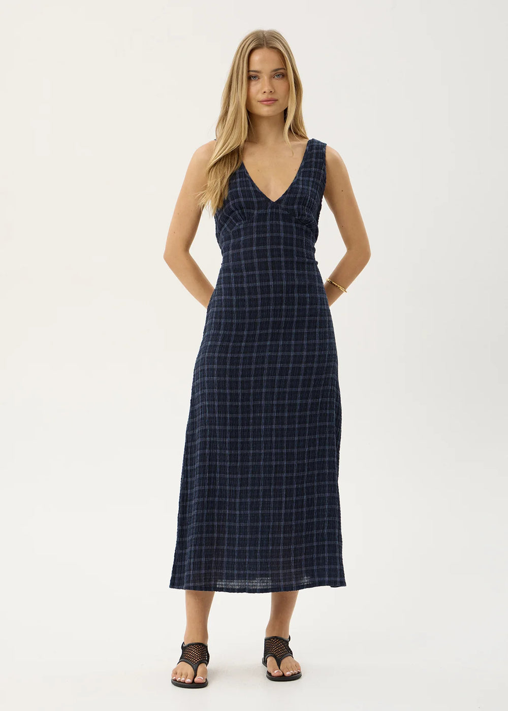 Womens Seersucker Maxi Dress Tully - Thea Midnight Check - AFENDS