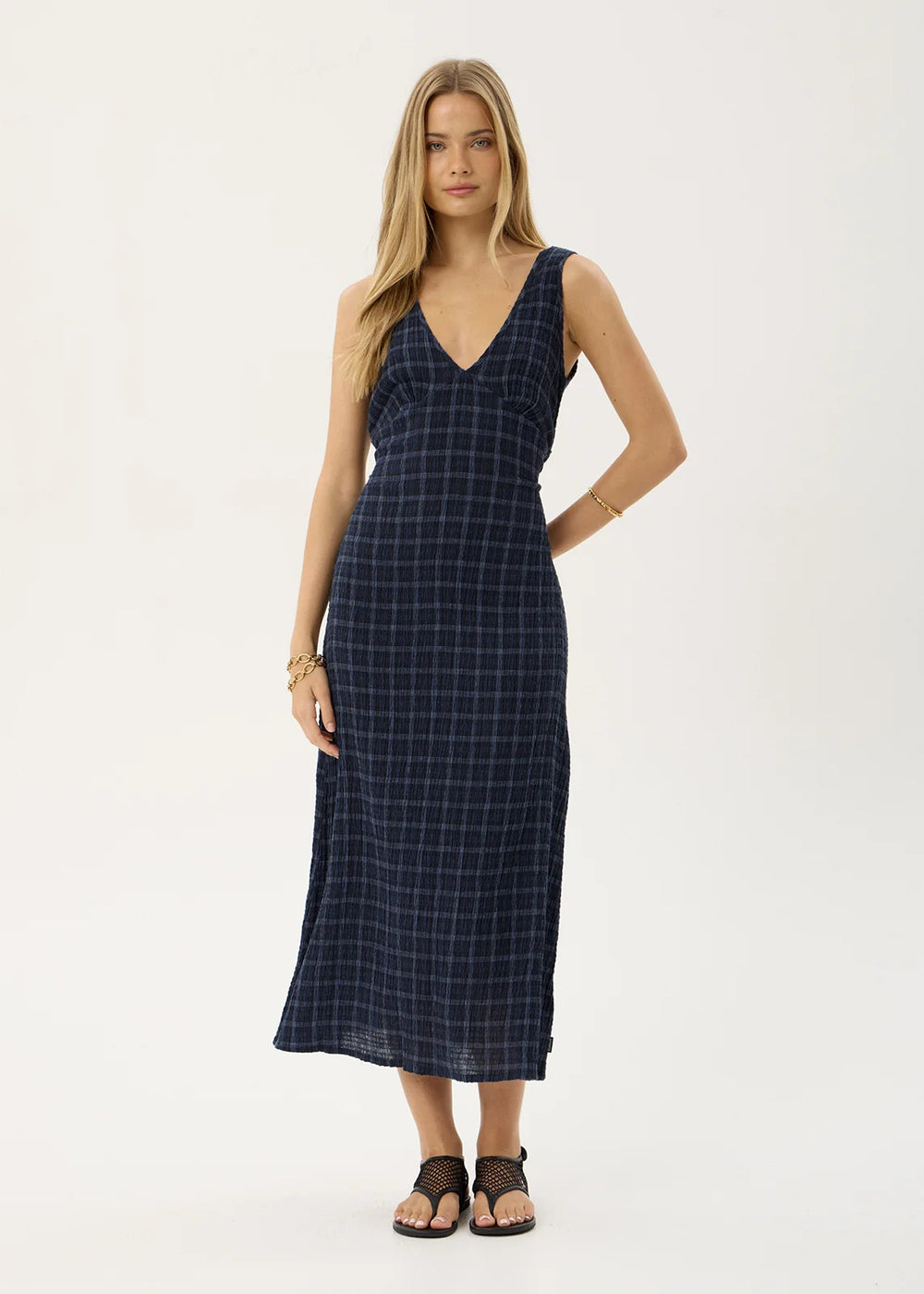 Womens Seersucker Maxi Dress Tully - Thea Midnight Check - AFENDS