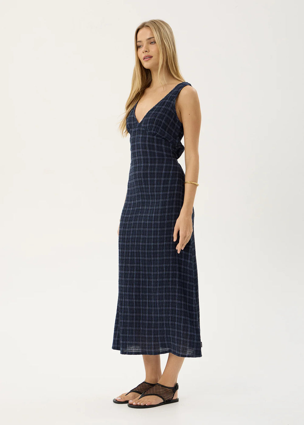 Womens Seersucker Maxi Dress Tully - Thea Midnight Check - AFENDS