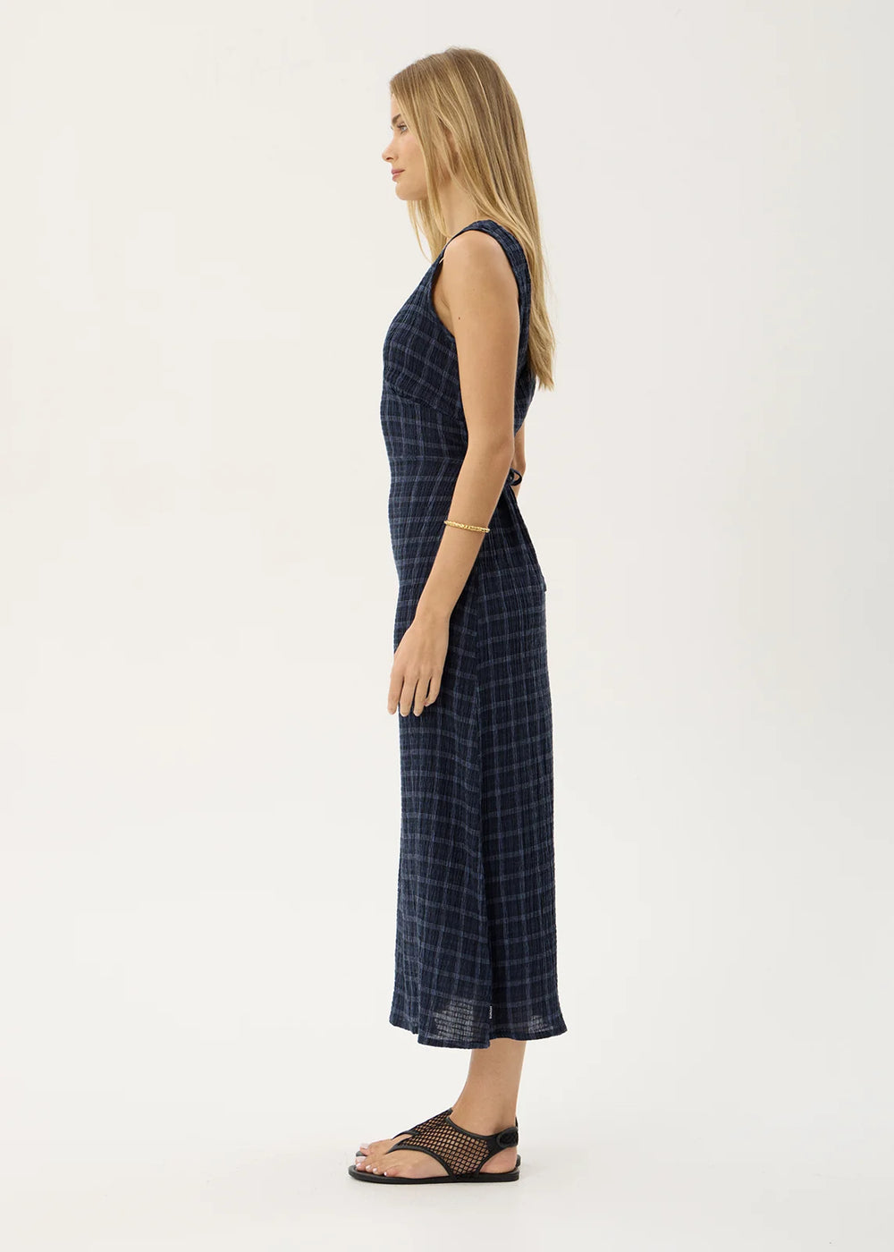 Womens Seersucker Maxi Dress Tully - Thea Midnight Check - AFENDS
