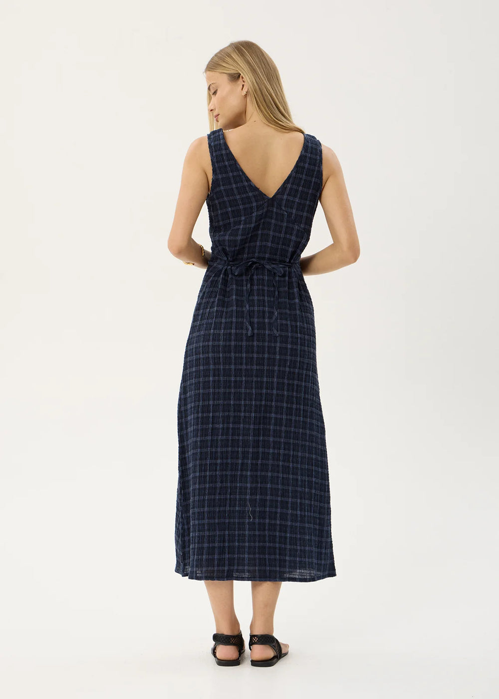 Womens Seersucker Maxi Dress Tully - Thea Midnight Check - AFENDS