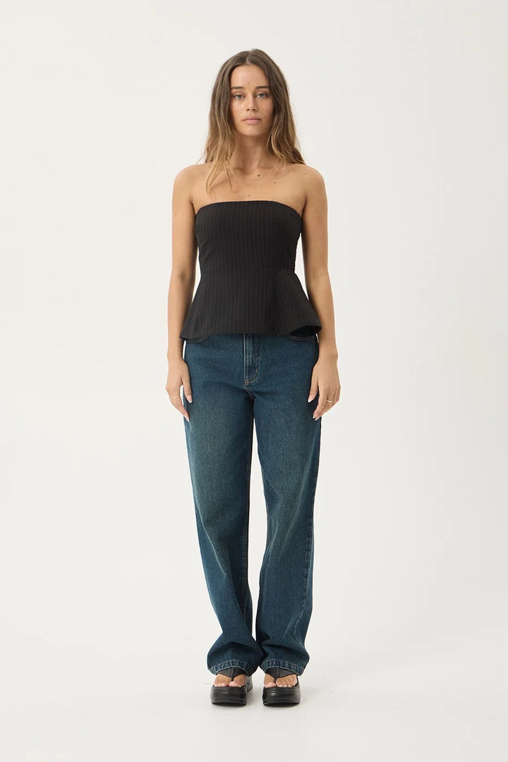 Lilo Pinstripe Strapless Top – Black