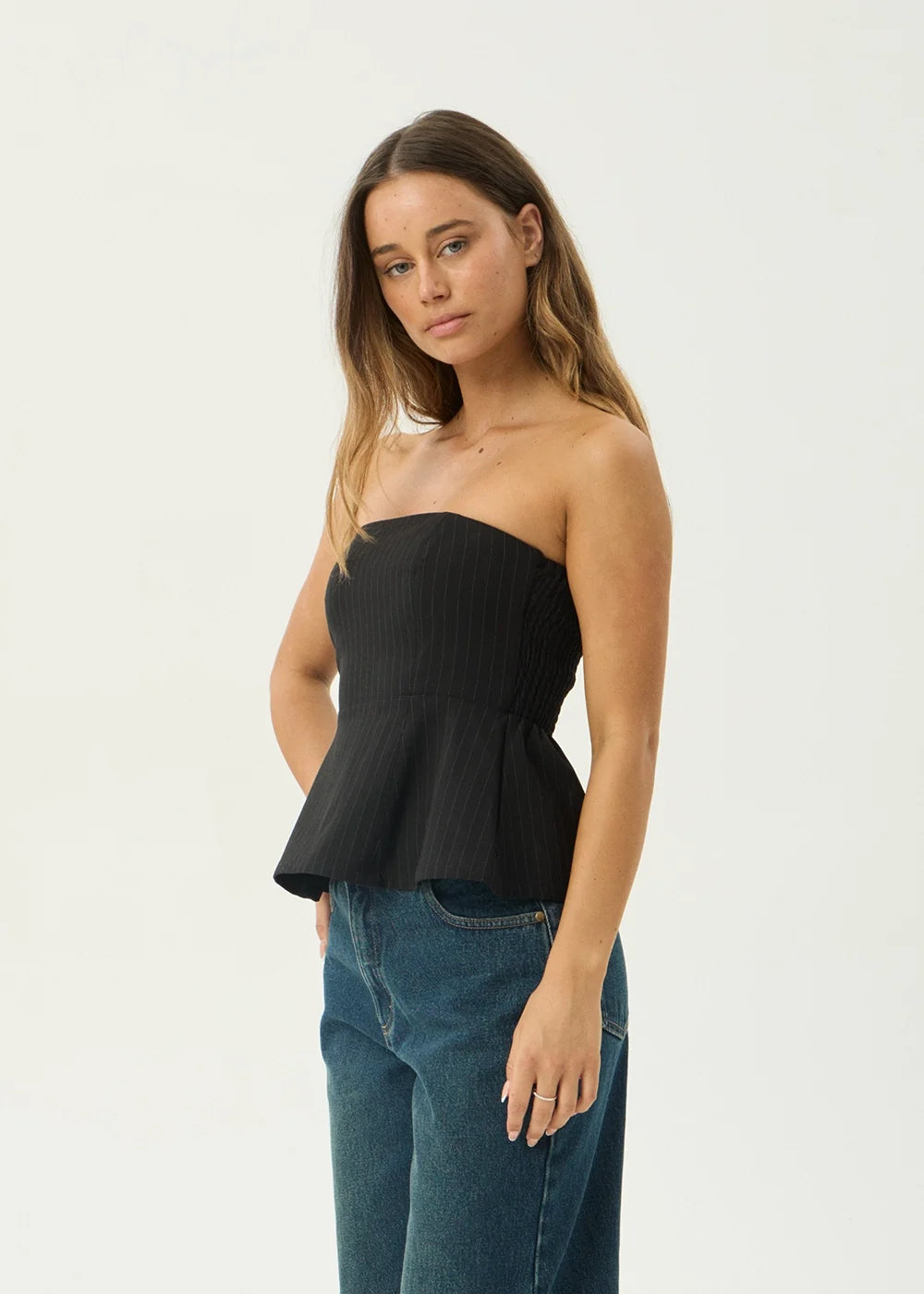 Womens Pinstripe Strapless Top Lilo - Black - AFENDS