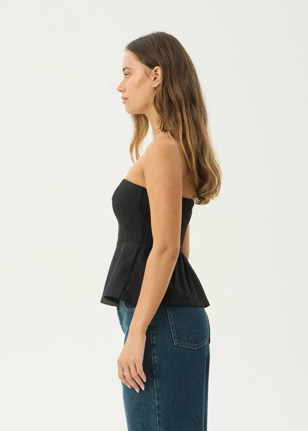 Womens Pinstripe Strapless Top Lilo - Black - AFENDS