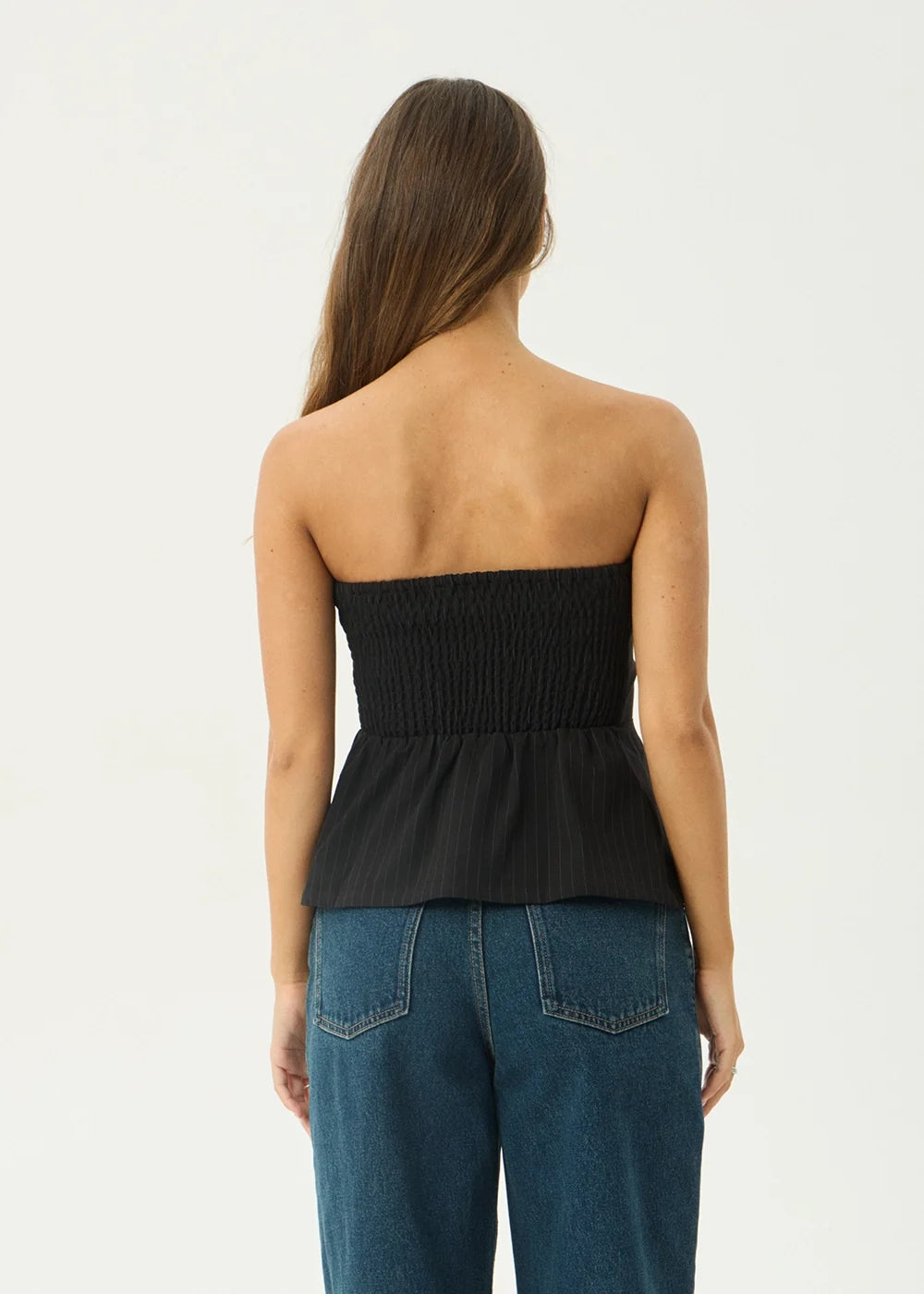 Womens Pinstripe Strapless Top Lilo - Black - AFENDS