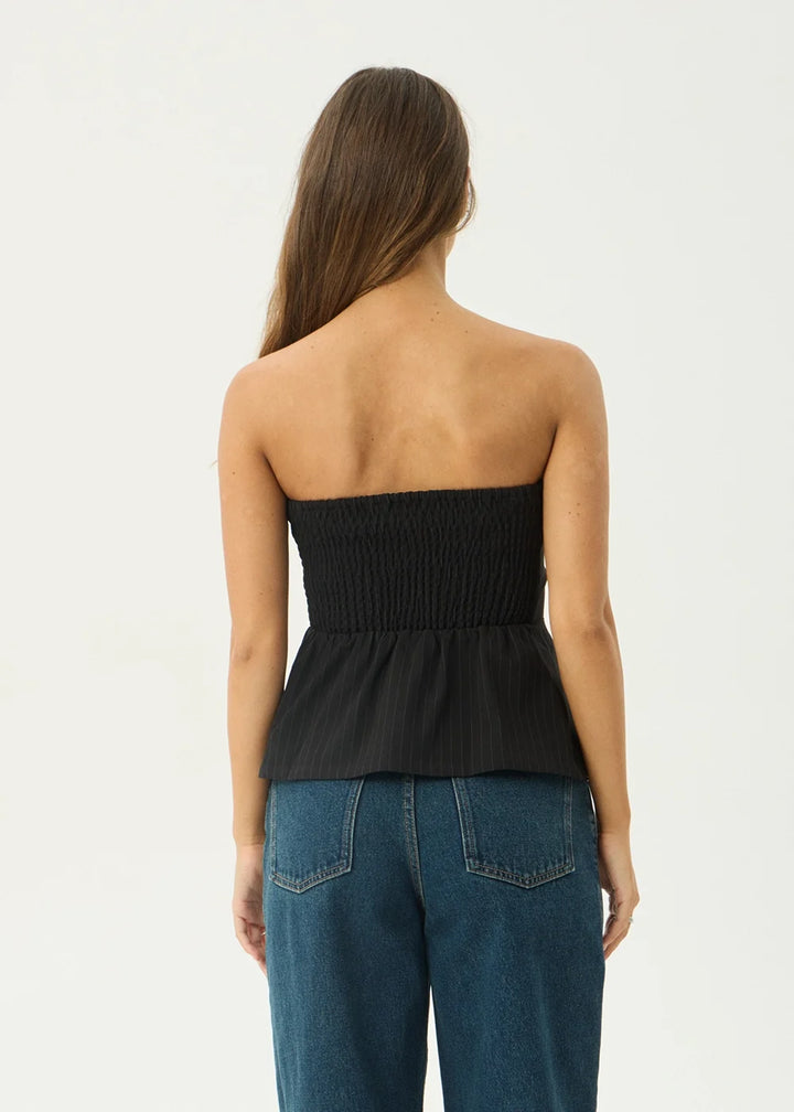 Lilo Pinstripe Strapless Top – Black