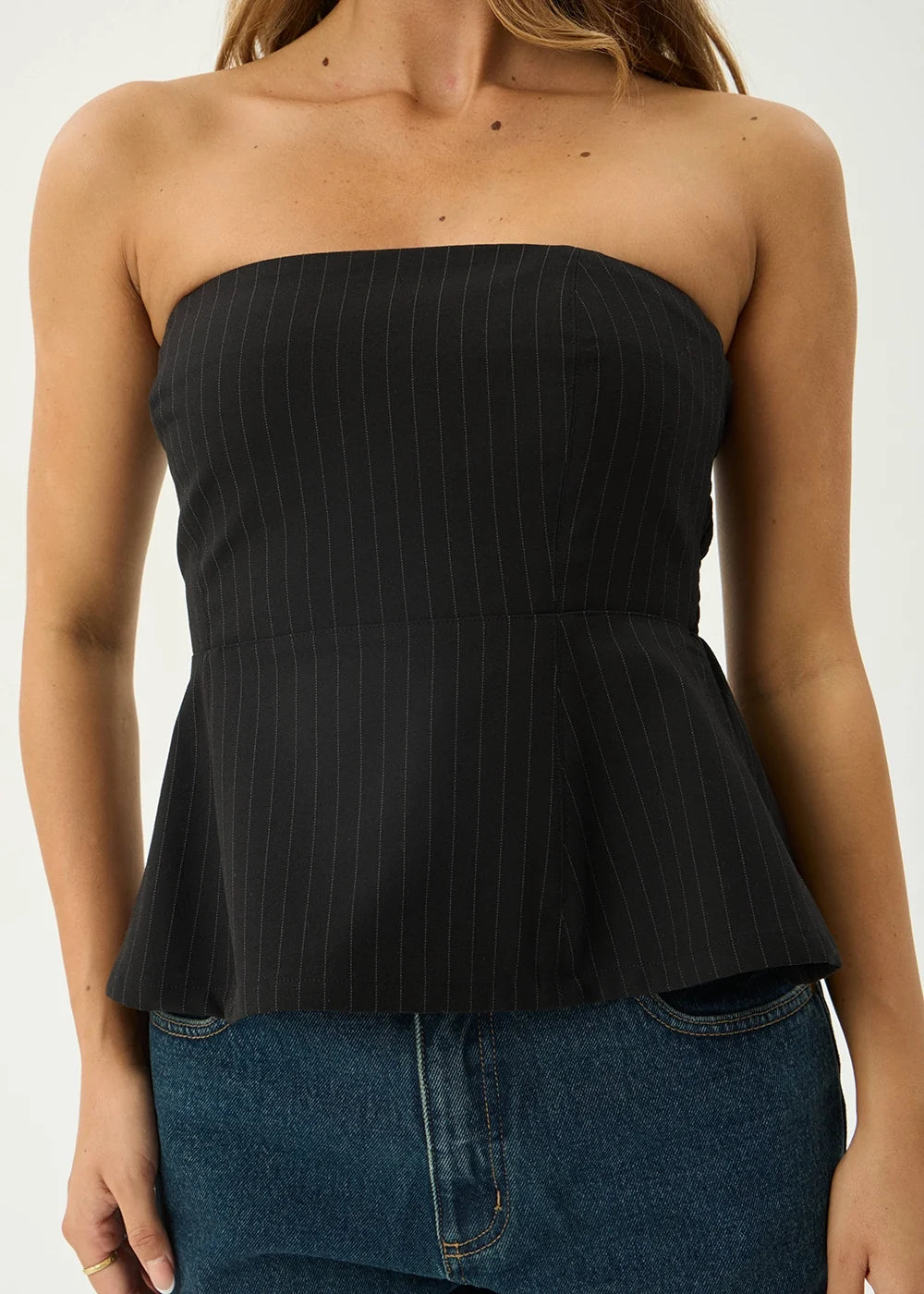 Womens Pinstripe Strapless Top Lilo - Black - AFENDS