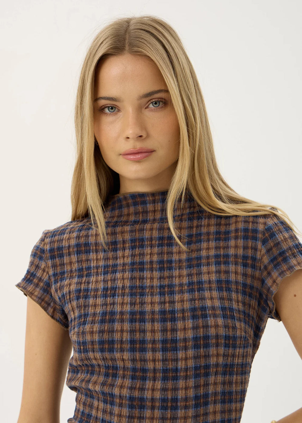 Womens Seersucker Mini Dress Elodie - Shev Indigo Check - AFENDS