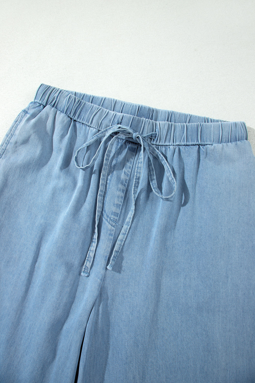 Beau Blue Ruffled Hem Wide Leg Chambray Pants