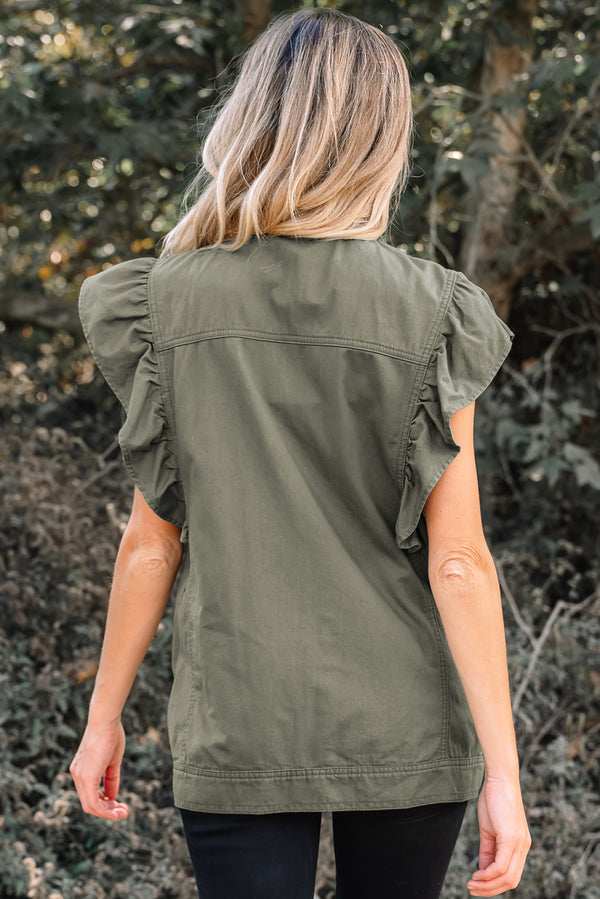 Green Bay Ruffled Patchwork Denim Jacket Vest