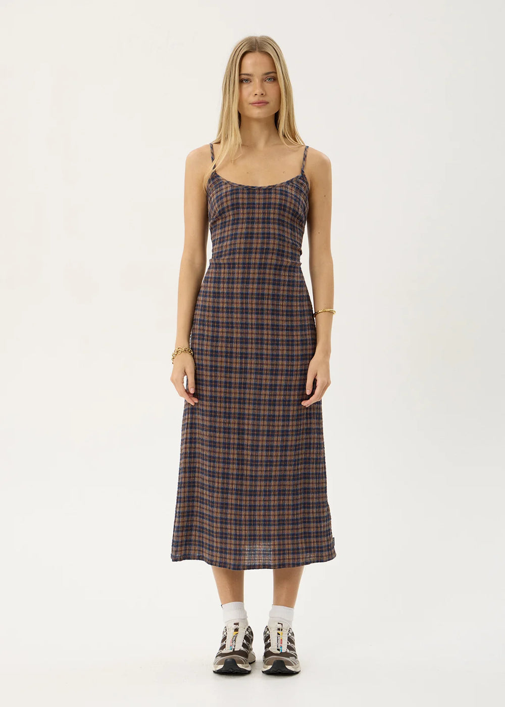 Womens Seersucker Midi Dress Rumi - Shev Indigo Check - AFENDS