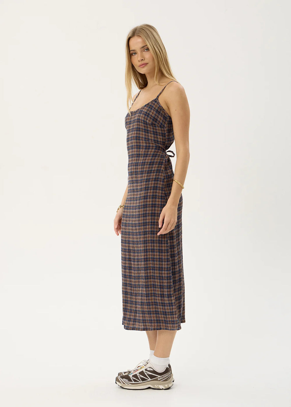 Womens Seersucker Midi Dress Rumi - Shev Indigo Check - AFENDS