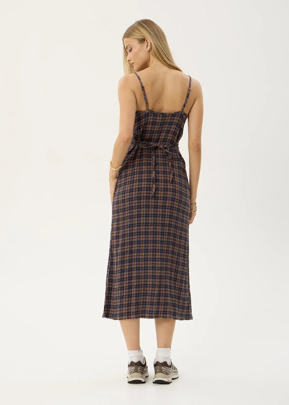 Womens Seersucker Midi Dress Rumi - Shev Indigo Check - AFENDS