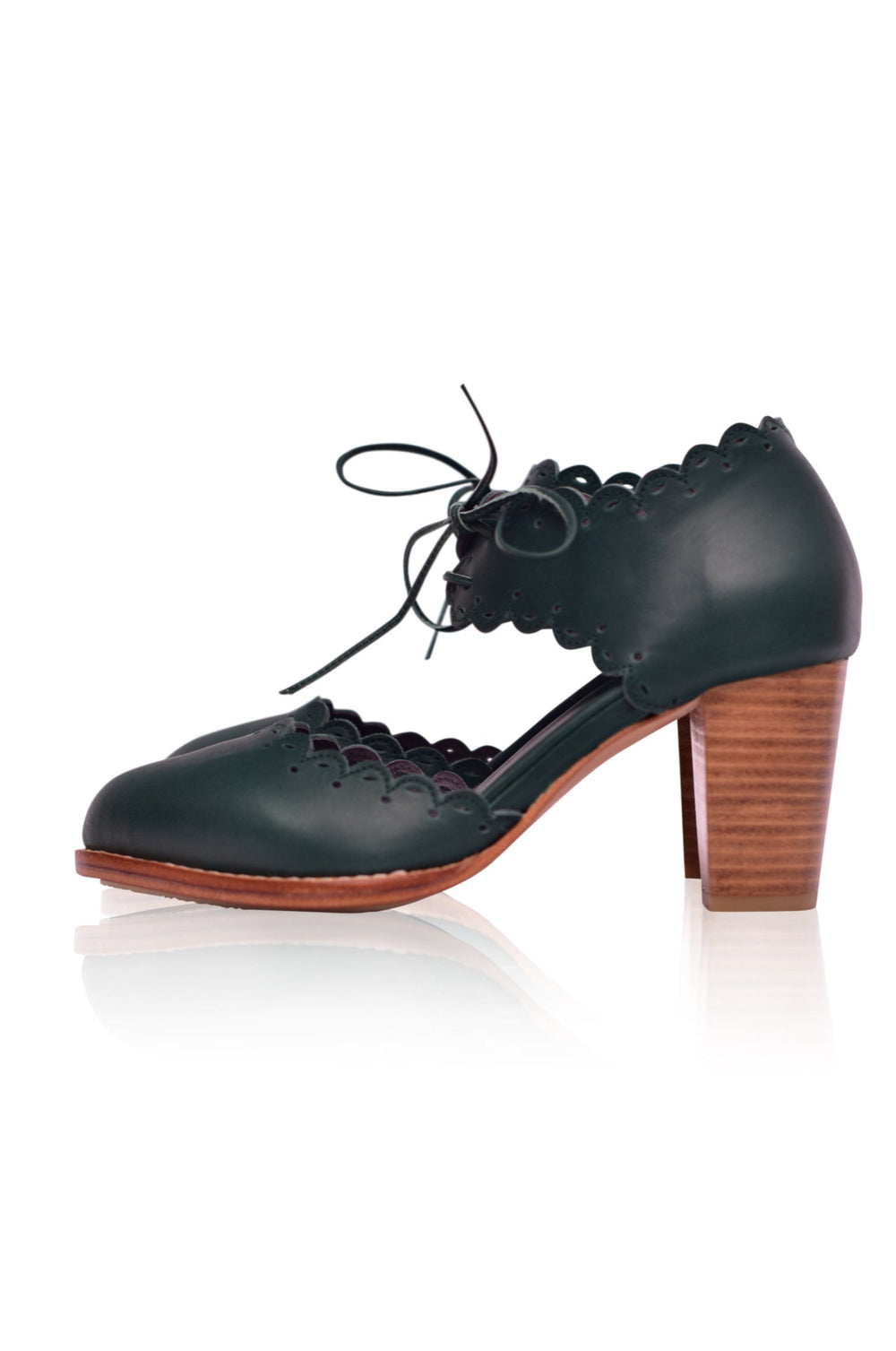 Womens Dance Queen Scalloped Leather Heels - Dark Brown