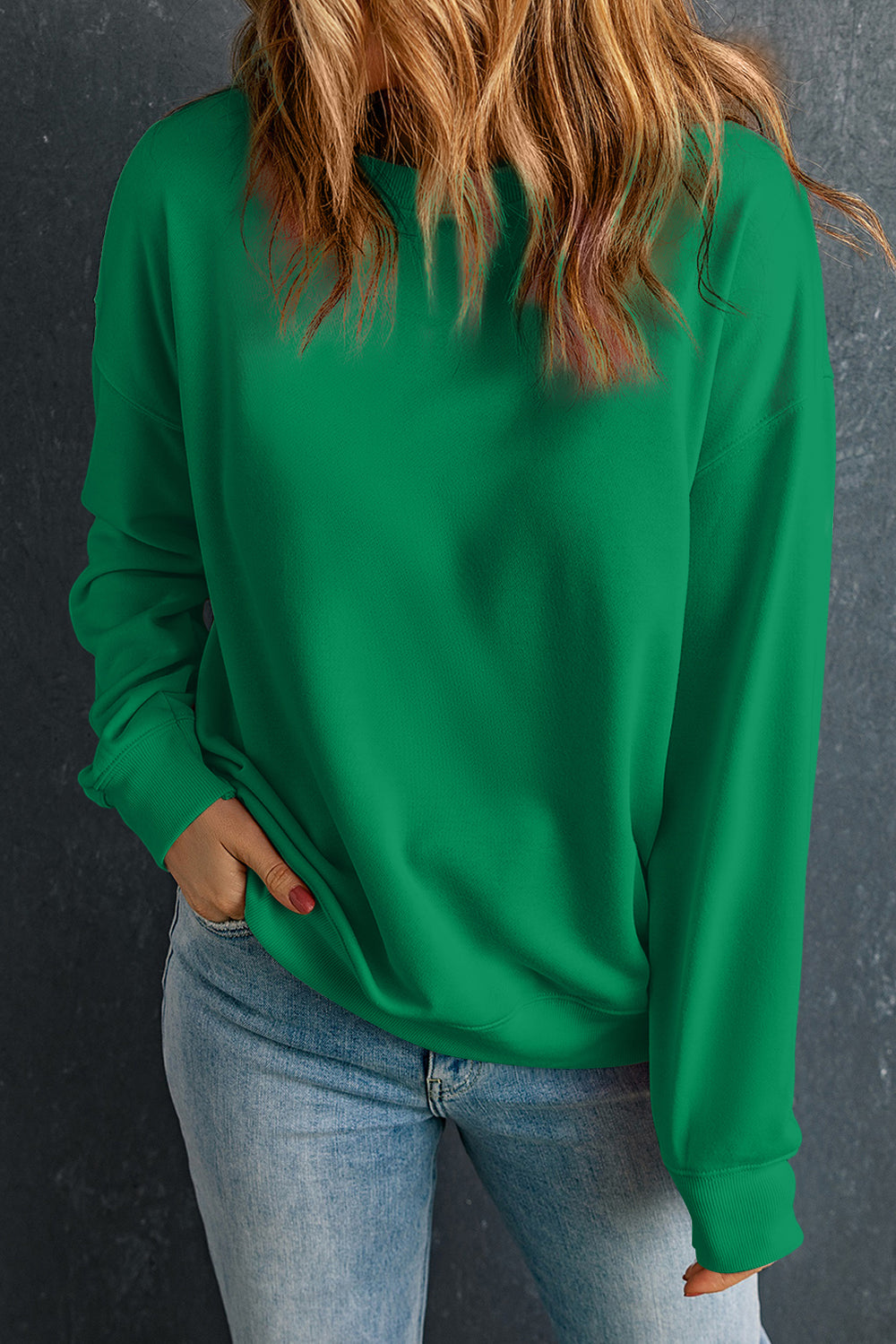 Rose Red Solid Classic Crewneck Pullover Sweatshirt
