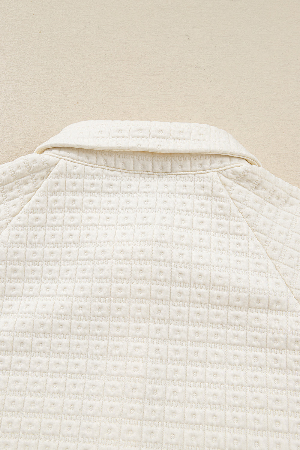 Beige Pineapple Textured Half Button Collared Sweatshirt
