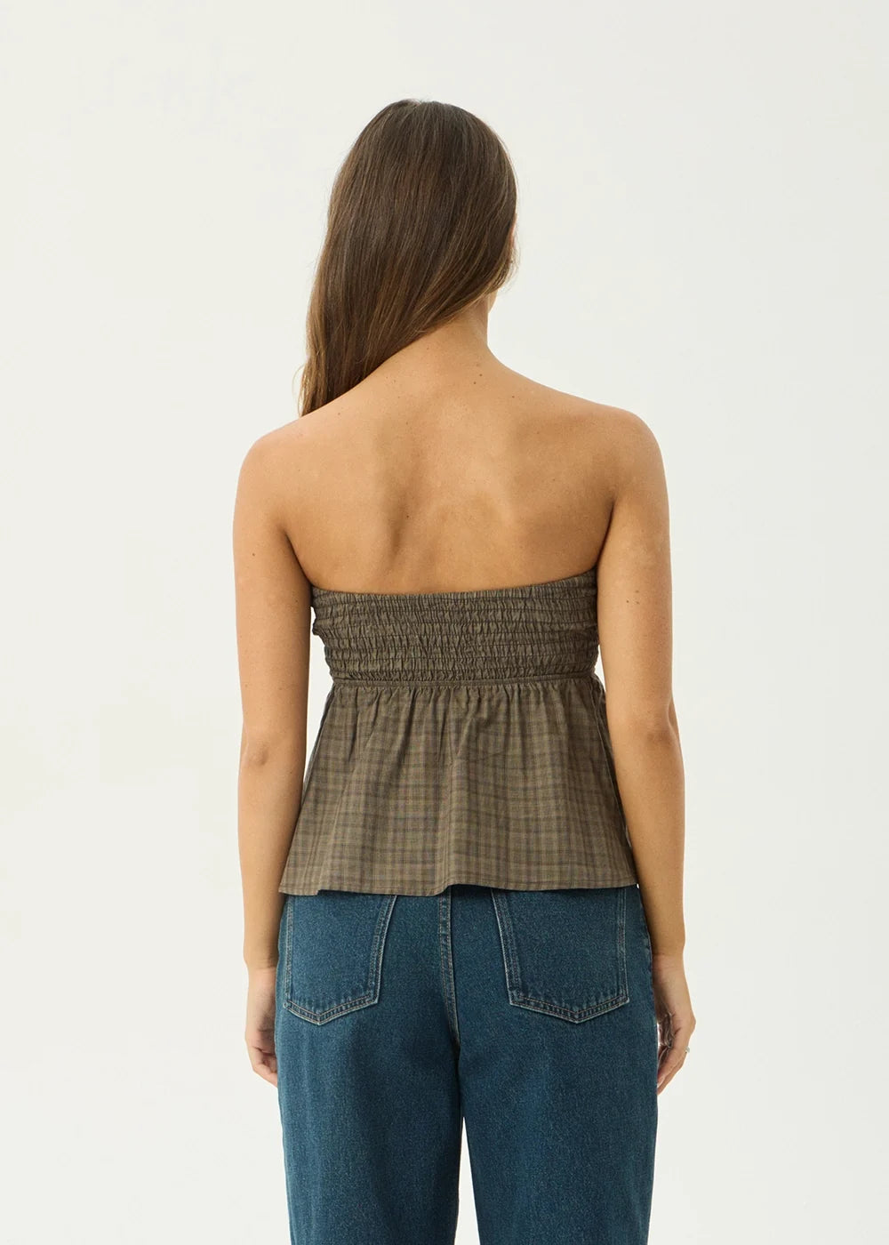 Womens Strapless Top Mina Shadow - Stone Check - AFENDS