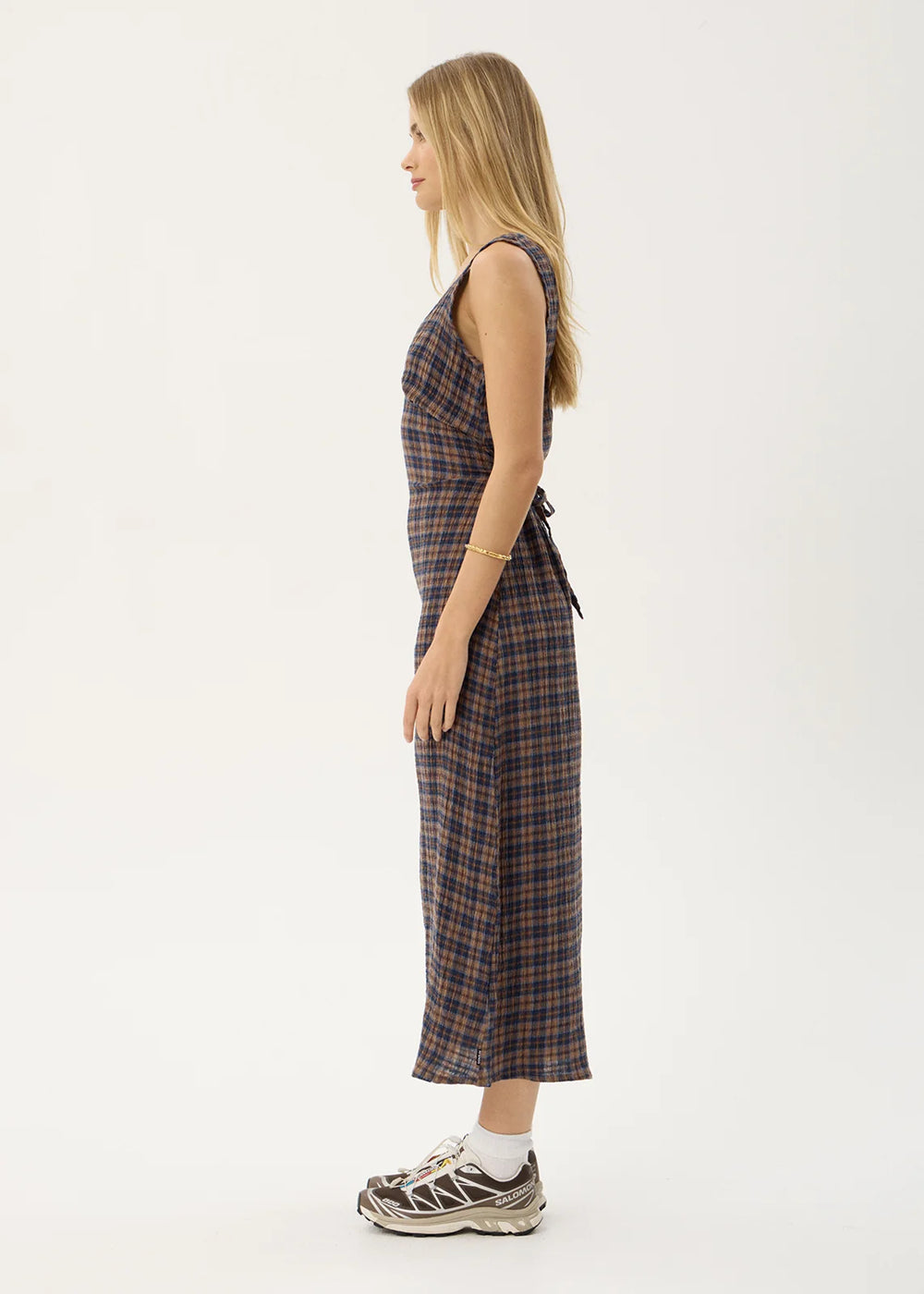 Womens Seersucker Maxi Dress Tully - Shev Indigo Check - AFENDS