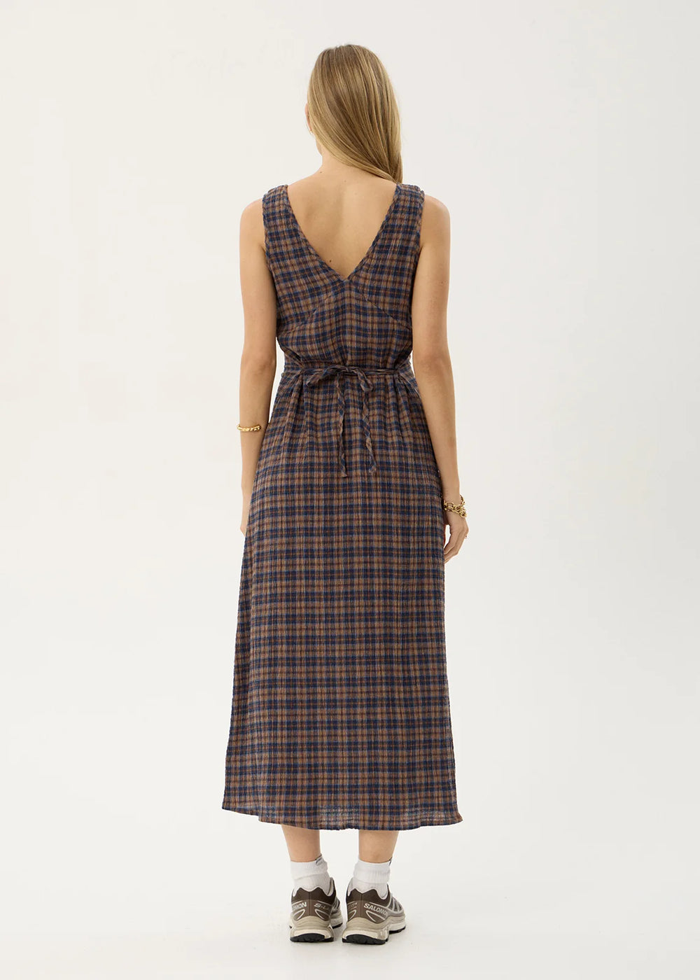 Womens Seersucker Maxi Dress Tully - Shev Indigo Check - AFENDS