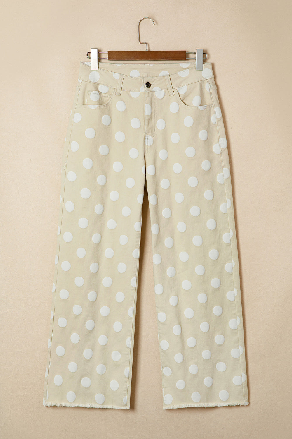 Khaki Polka Dot Print Raw Hem Shift Jeans