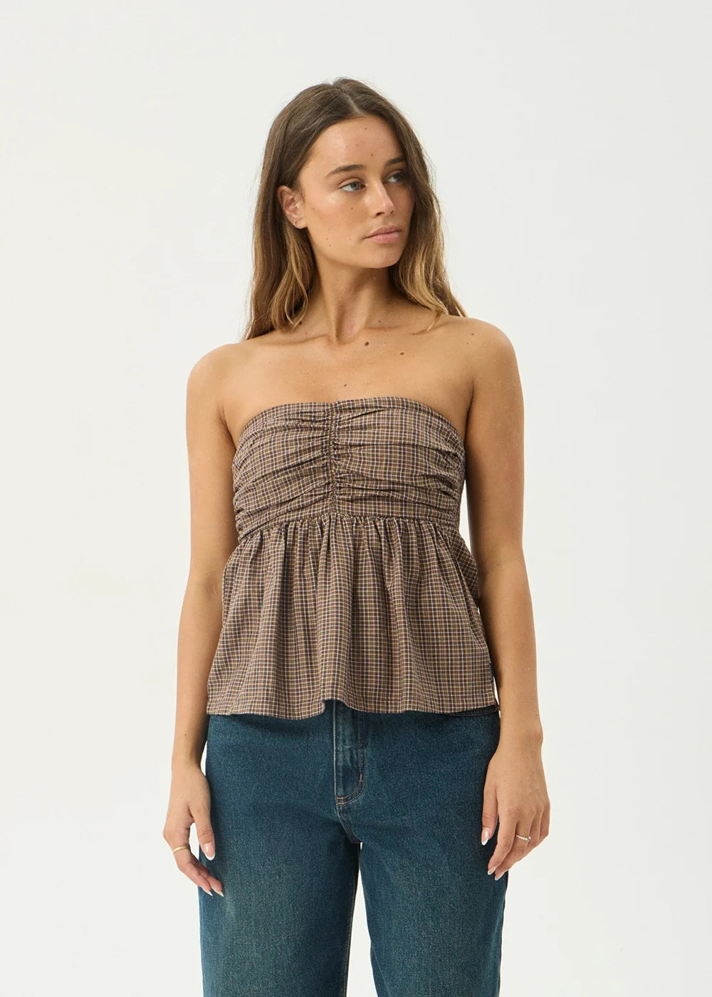 Womens Strapless Top Juni - Coffee - AFENDS