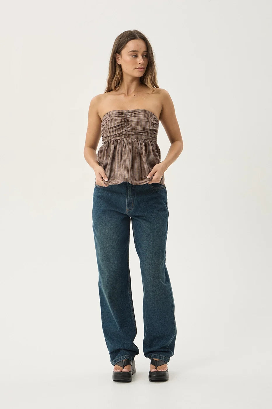 Womens Strapless Top Juni - Coffee - AFENDS